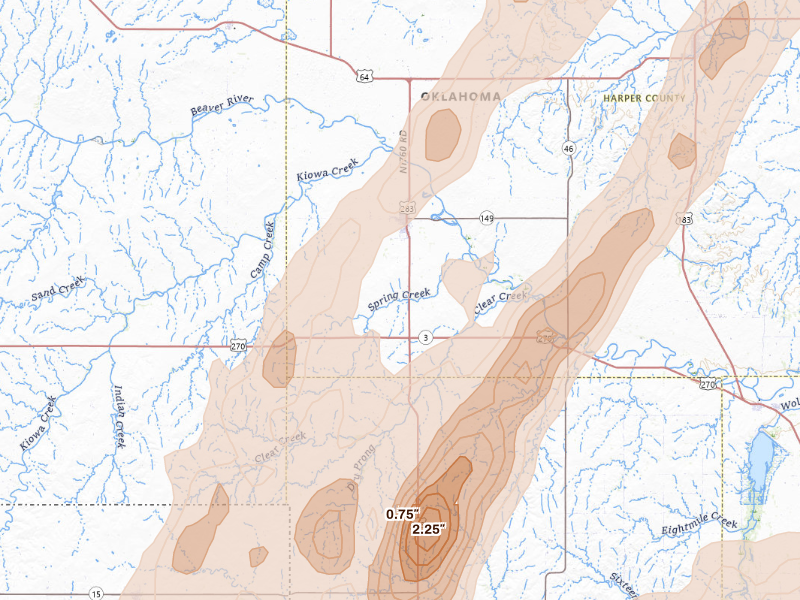 Radar-estimated hail-size map of the storm over Laverne, OK