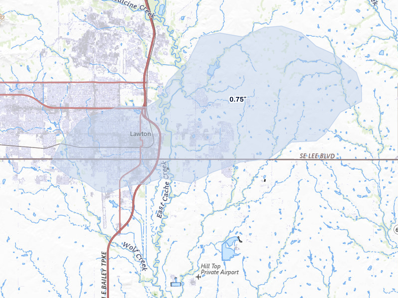NEXRAD radar-signature map of the hail over Lawton, OK
