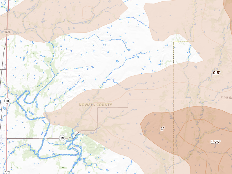 Radar-estimated hail-size map of the storm over Lenapah, OK on Jun 11, 2026