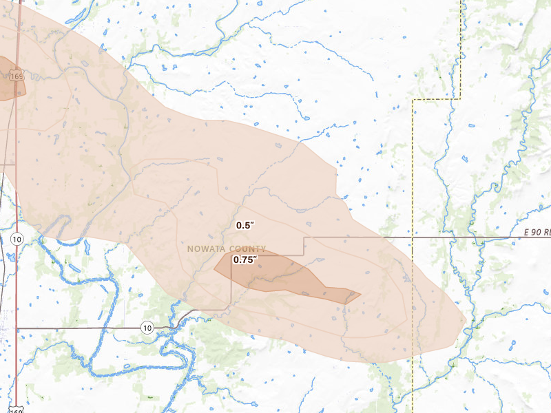 Radar-estimated hail-size map of the storm over Lenapah, OK on Jun 18, 2026