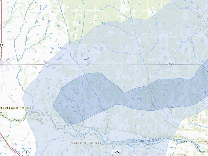 NEXRAD radar-signature map of the hail storm over Lexington, OK on Mar 6, 2026