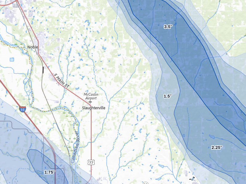 NEXRAD radar-signature map of the hail storm over Lexington, OK on May 8, 2026