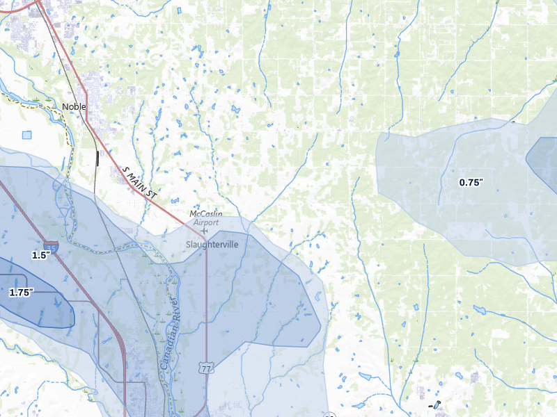 NEXRAD radar-signature map of the hail over Lexington, OK