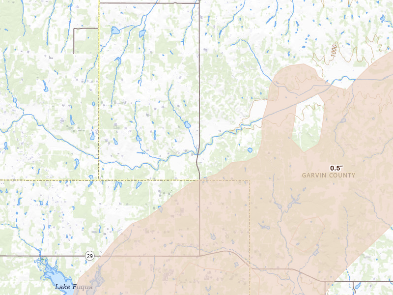 Radar-estimated hail-size map of the storm over Lindsay, OK on Mar 6, 2026