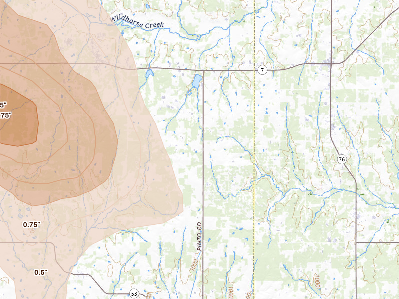 Radar-estimated hail-size map of the storm over Loco, OK on May 8, 2026