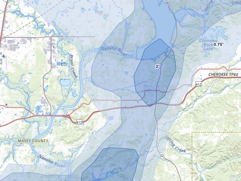 NEXRAD radar-signature map of the hail storm over Locust Grove, OK on Jul 11, 2026