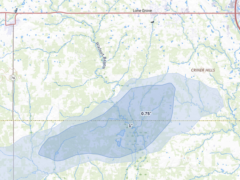 NEXRAD radar-signature map of the hail storm over Lone Grove, OK on Mar 4, 2026