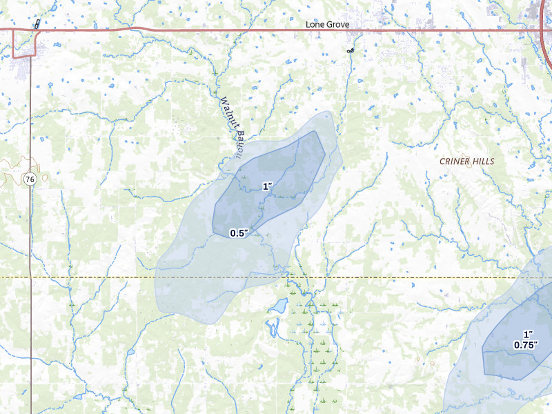 NEXRAD radar-signature map of the hail storm over Lone Grove, OK on Mar 6, 2026