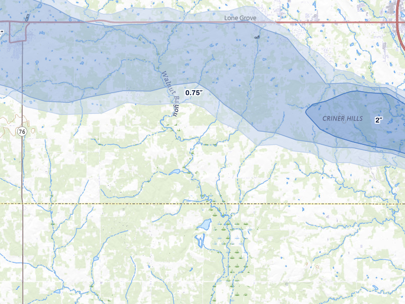 NEXRAD radar-signature map of the hail storm over Lone Grove, OK on Apr 28, 2026