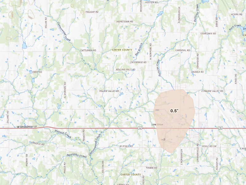 Radar-estimated hail-size map of the storm over Lone Grove, OK