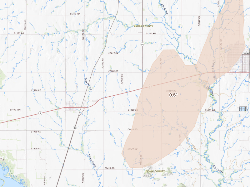 Radar-estimated hail-size map of the storm over Lone Wolf, OK