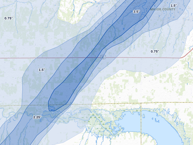 NEXRAD radar-signature map of the hail storm over Longdale, OK on Mar 5, 2026