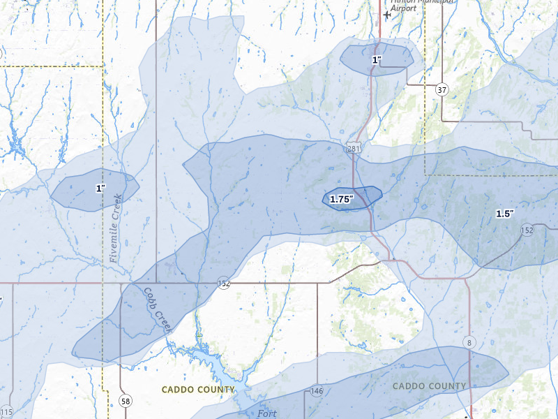 NEXRAD radar-signature map of the hail over Lookeba, OK