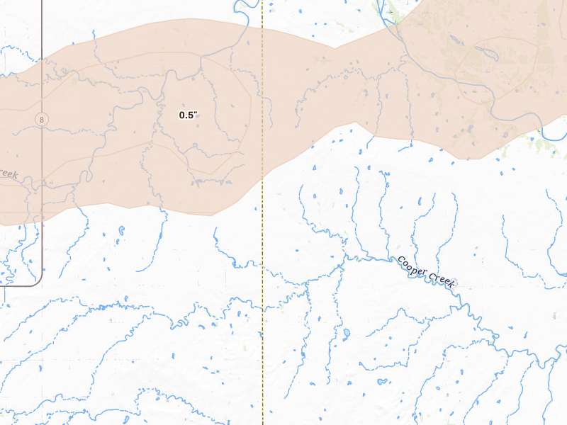 Radar-estimated hail-size map of the storm over Loyal, OK on Apr 17, 2026