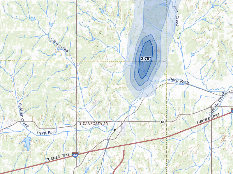 NEXRAD radar-signature map of the hail over Luther, OK