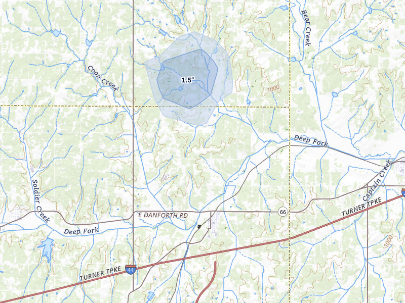 NEXRAD radar-signature map of the hail over Luther, OK