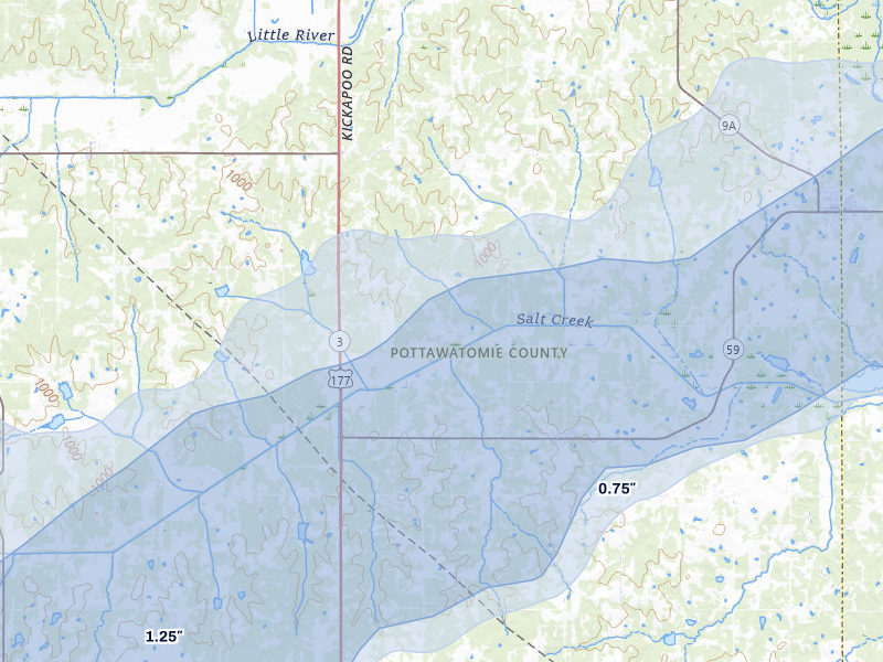 NEXRAD radar-signature map of the hail storm over Macomb, OK on Mar 6, 2026