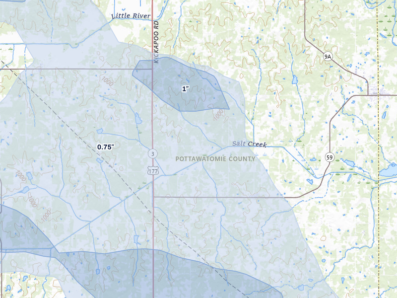 NEXRAD radar-signature map of the hail storm over Macomb, OK on Jul 4, 2026