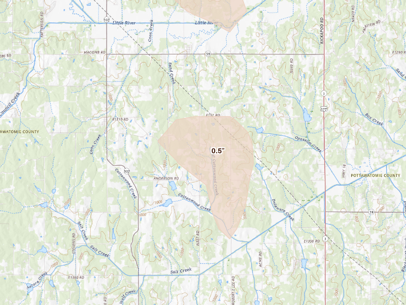 Radar-estimated hail-size map of the storm over Macomb, OK
