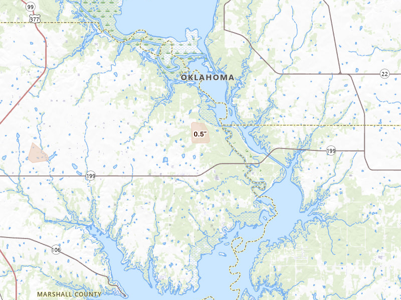 Radar-estimated hail-size map of the storm over Madill, OK on May 28, 2026