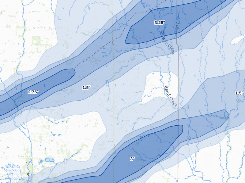 NEXRAD radar-signature map of the hail over Manchester, OK