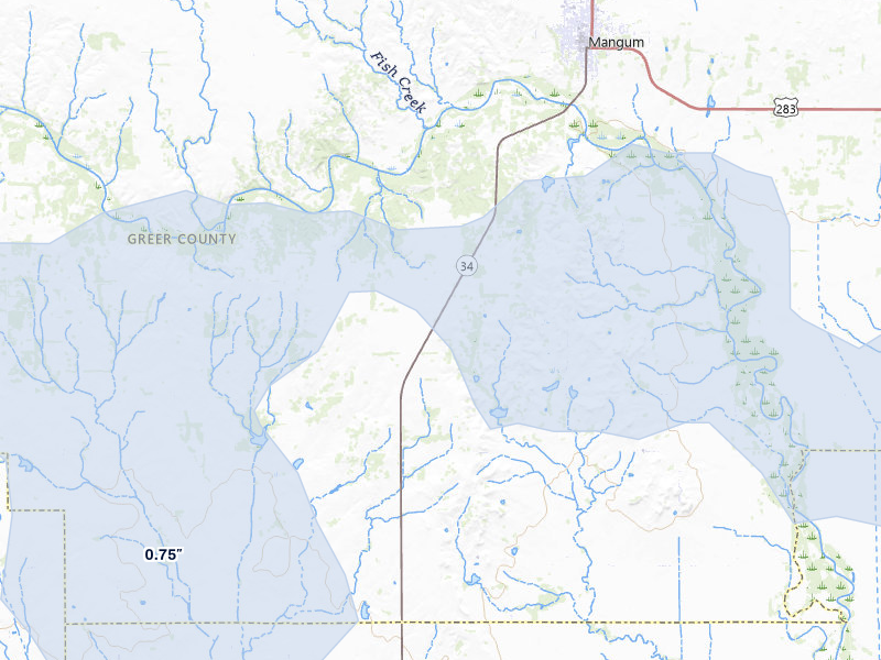 NEXRAD radar-signature map of the hail storm over Mangum, OK on Apr 1, 2026