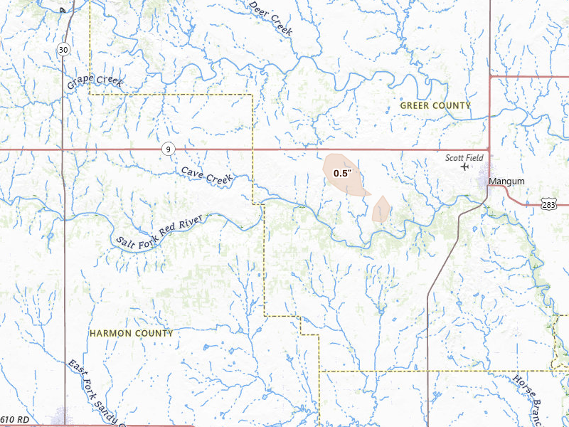 Radar-estimated hail-size map of the storm over Mangum, OK