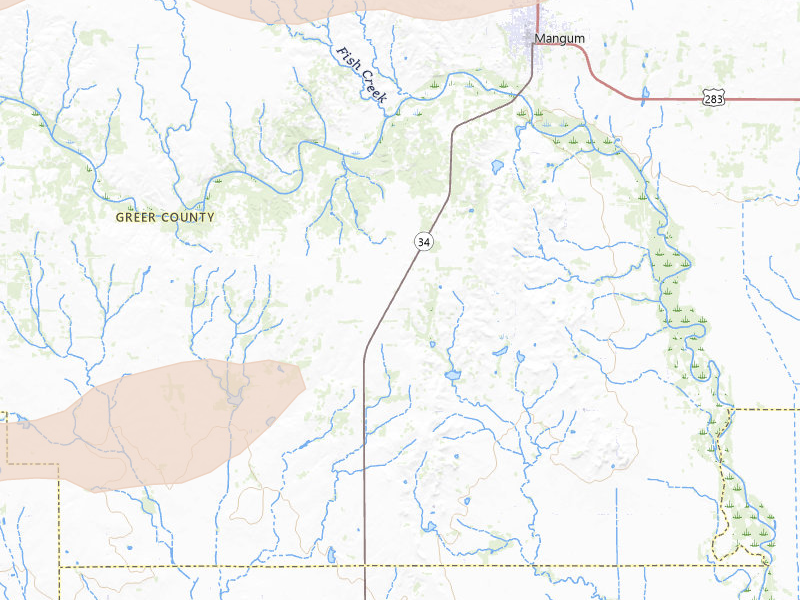 Radar-estimated hail-size map of the storm over Mangum, OK on Jul 4, 2026