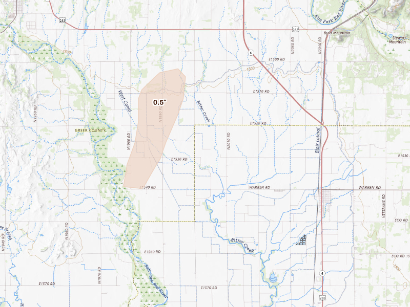 Radar-estimated hail-size map of the storm over Mangum, OK