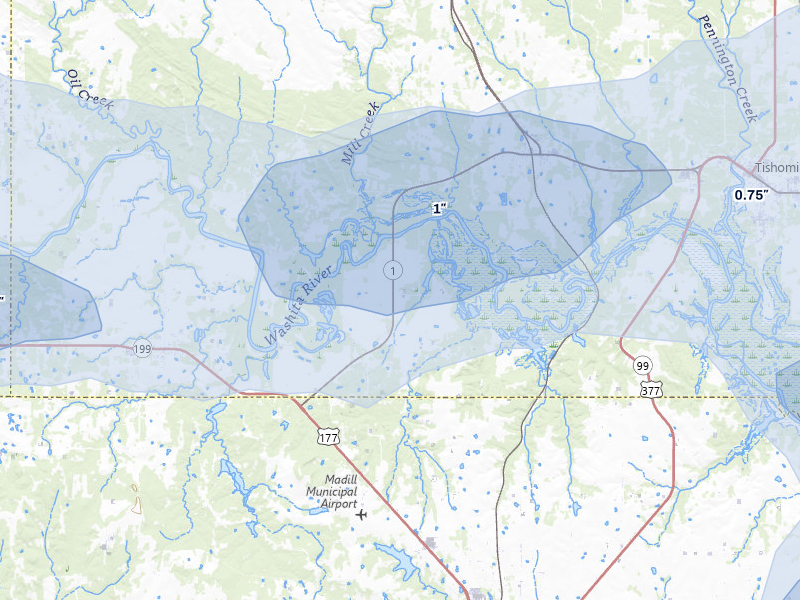 NEXRAD radar-signature map of the hail storm over Mannsville, OK on Mar 4, 2026
