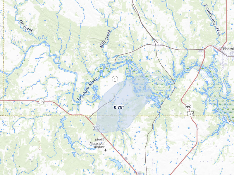 NEXRAD radar-signature map of the hail storm over Mannsville, OK on Mar 6, 2026