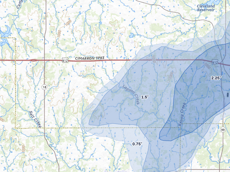 NEXRAD radar-signature map of the hail storm over Maramec, OK on Apr 1, 2026
