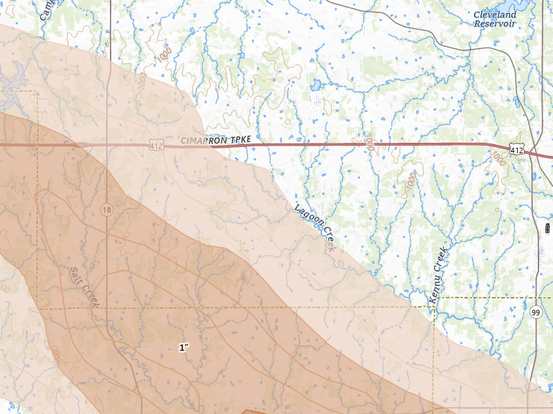 Radar-estimated hail-size map of the storm over Maramec, OK on Jun 11, 2026