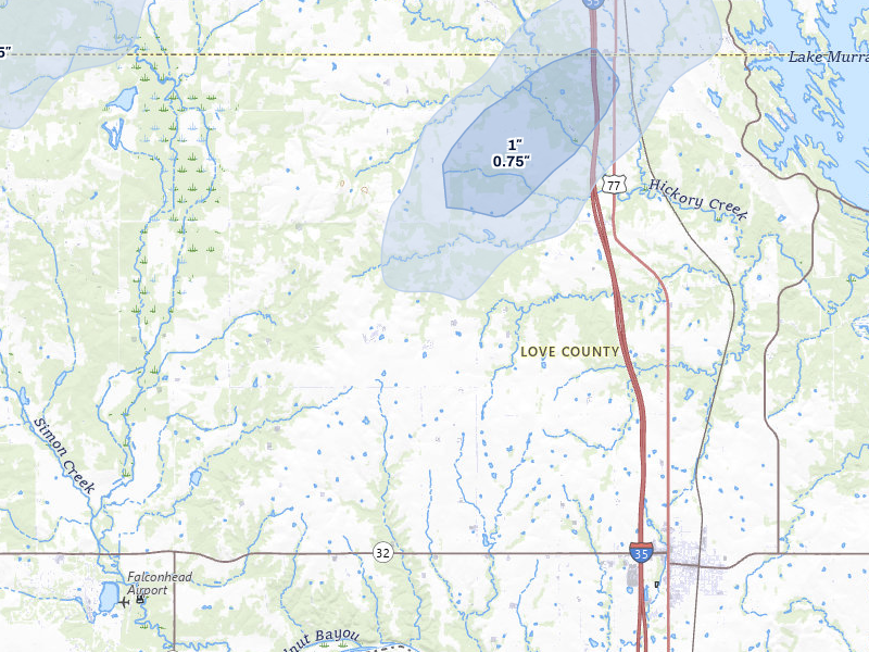 NEXRAD radar-signature map of the hail storm over Marietta, OK on Mar 6, 2026
