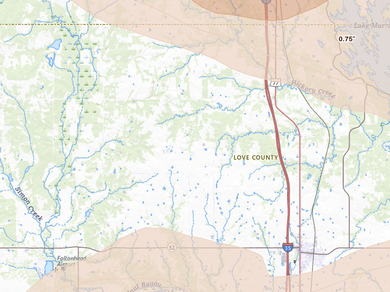 Radar-estimated hail-size map of the storm over Marietta, OK on Apr 28, 2026