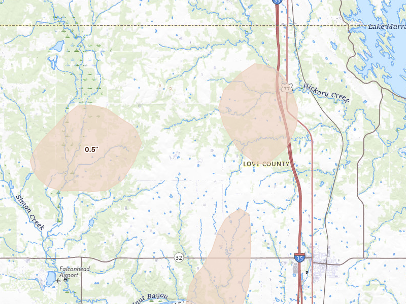 Radar-estimated hail-size map of the storm over Marietta, OK