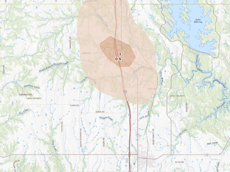 Radar-estimated hail-size map of the storm over Marietta, OK