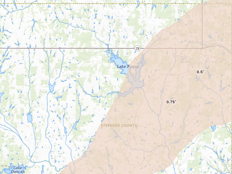 Radar-estimated hail-size map of the storm over Marlow, OK on Mar 6, 2026