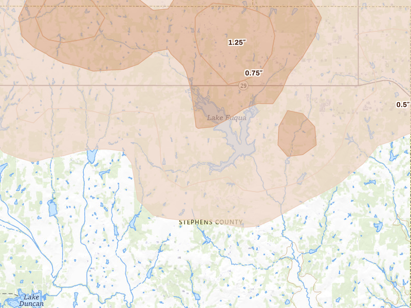 Radar-estimated hail-size map of the storm over Marlow, OK on Apr 25, 2026