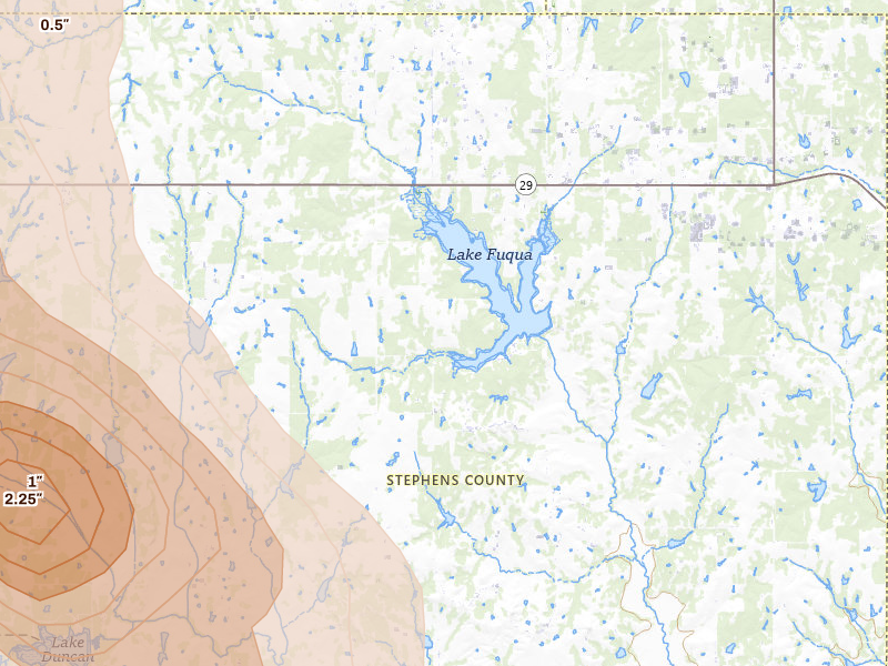 Radar-estimated hail-size map of the storm over Marlow, OK on May 8, 2026
