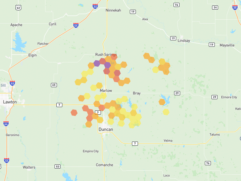 Hail map of Marlow, OK on Jul 5, 2026, hail up to 3.25"