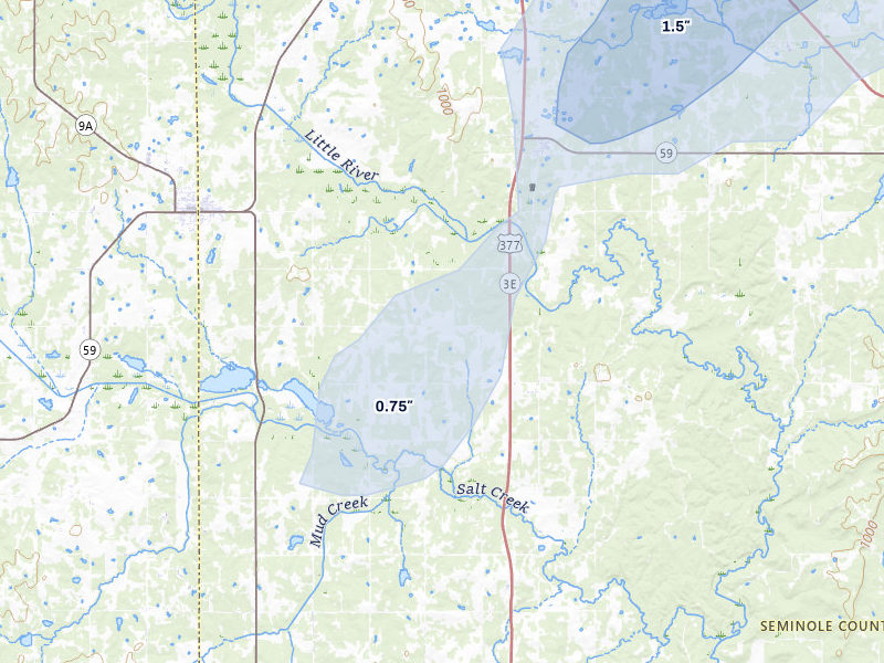 NEXRAD radar-signature map of the hail storm over Maud, OK on Jan 8, 2026
