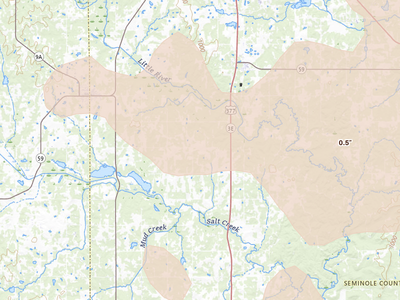 Radar-estimated hail-size map of the storm over Maud, OK