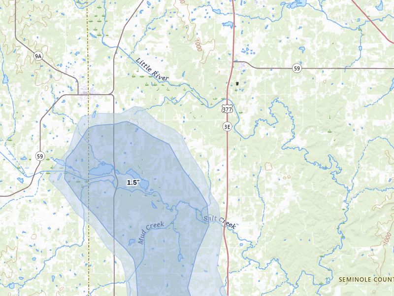 NEXRAD radar-signature map of the hail storm over Maud, OK on Jul 11, 2026