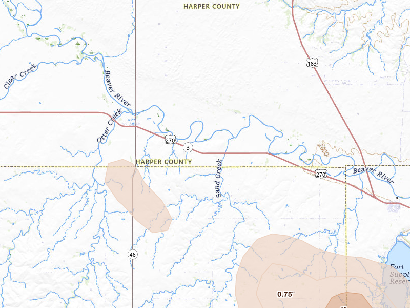 Radar-estimated hail-size map of the storm over May, OK on Jun 21, 2026