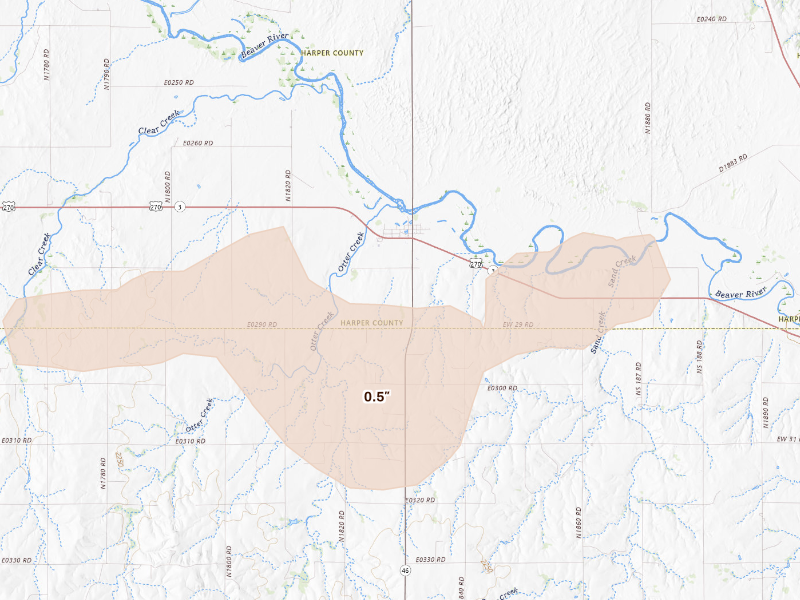 Radar-estimated hail-size map of the storm over May, OK