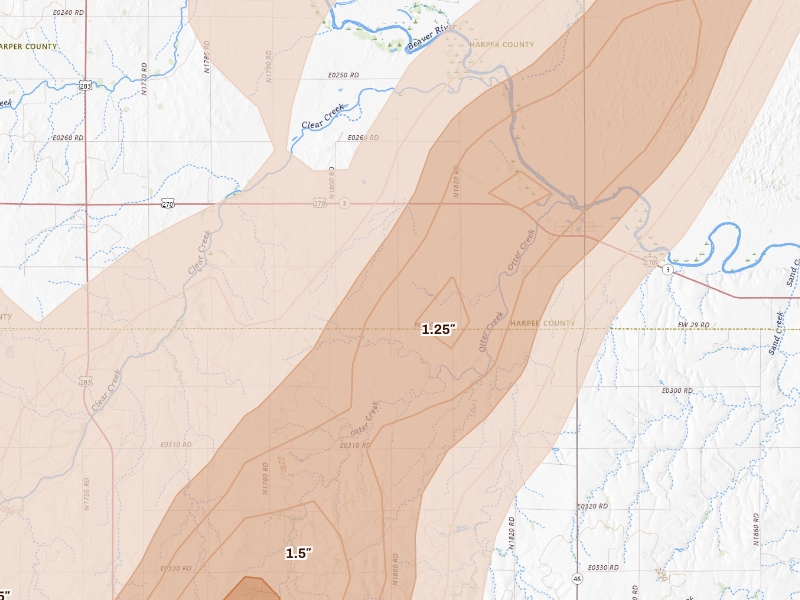 Radar-estimated hail-size map of the storm over May, OK