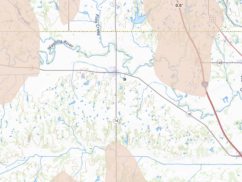 Radar-estimated hail-size map of the storm over Maysville, OK on Jul 4, 2026