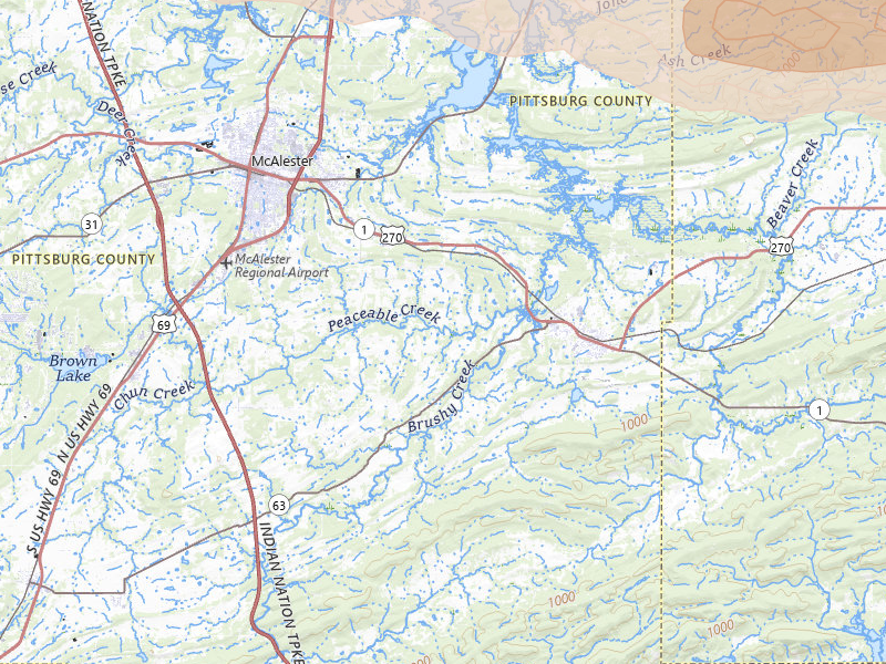 Radar-estimated hail-size map of the storm over Mcalester, OK on Apr 28, 2026