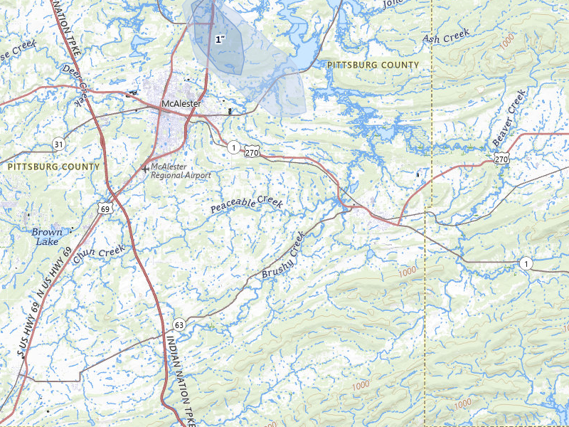 NEXRAD radar-signature map of the hail over Mcalester, OK